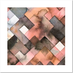 Pocket- geometric squares brown Posters and Art